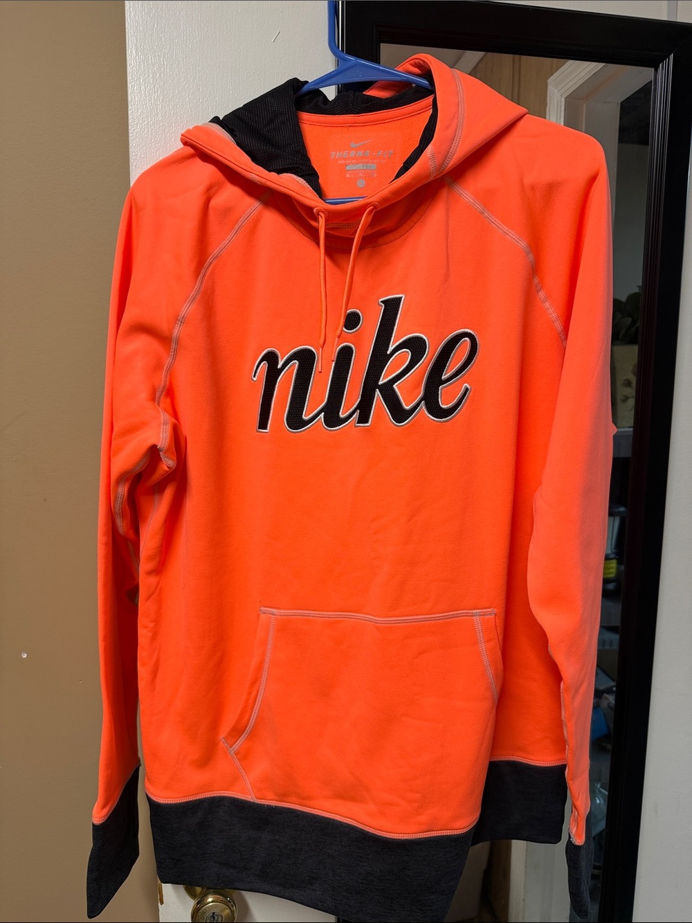 Nike Men’s Bright Orange Crewneck Hoodie with Black Accents